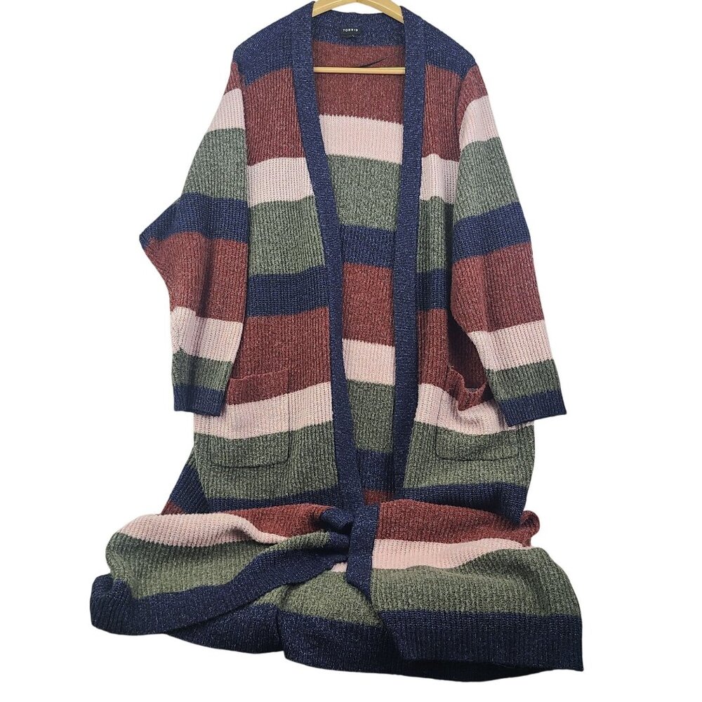 Torrid Multi-Colored Striped Duster Cardigan Fron… - image 1